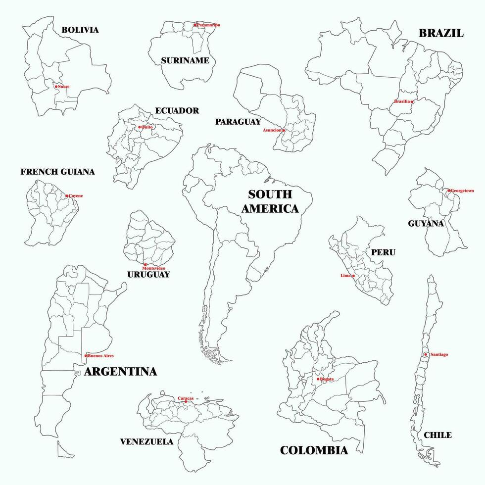 Doodle freehand drawing of Sourh America countries map. 32434416 Vector