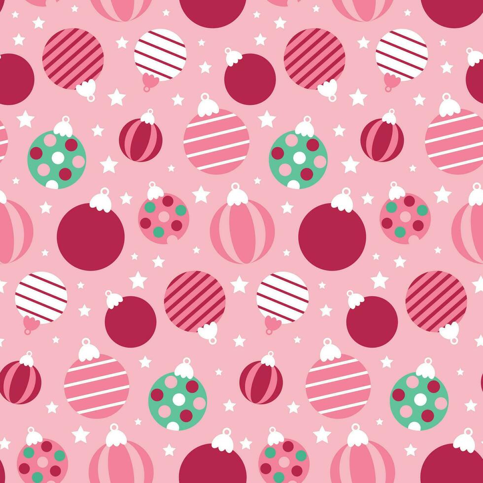 Christmas seamless pattern with balls on pink background vector