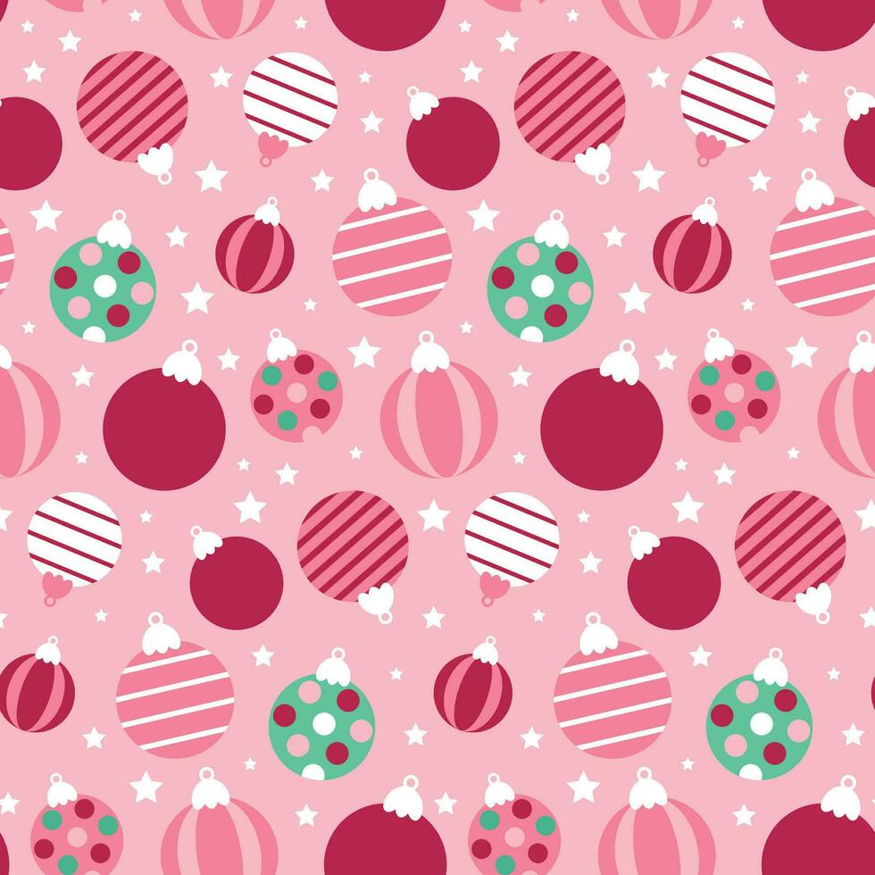 Christmas seamless pattern with balls on pink background vector