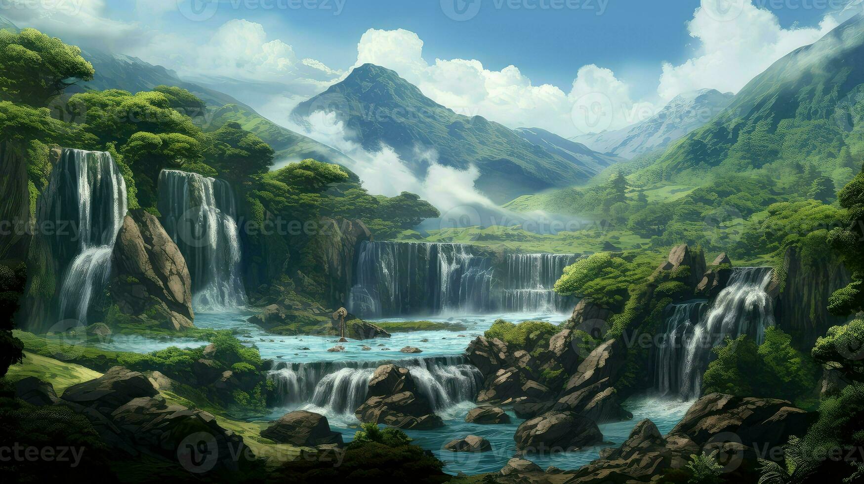 iceland volcanic waterfalls cascading ai generated photo