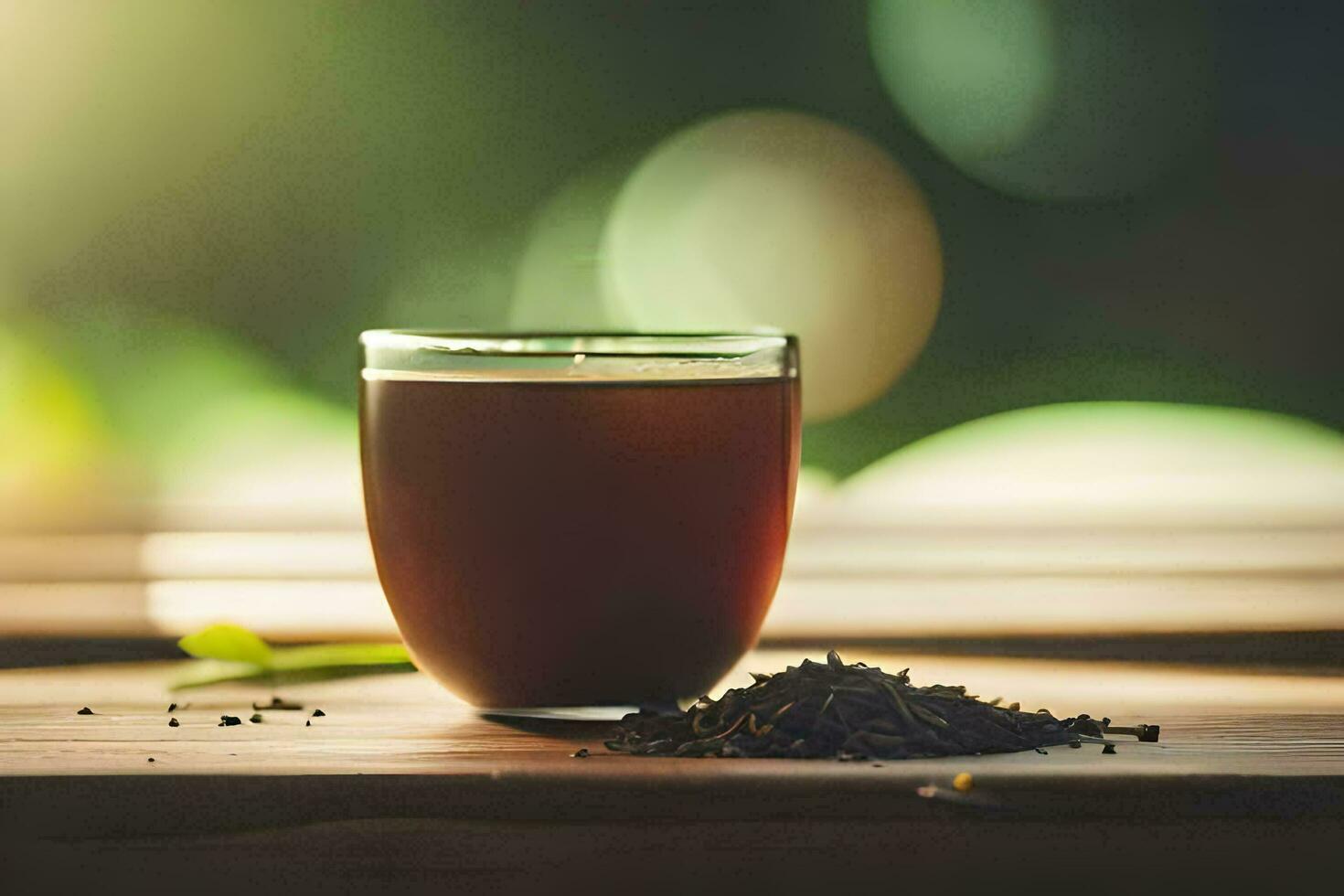 a cup of tea on a wooden table. AI-Generated photo