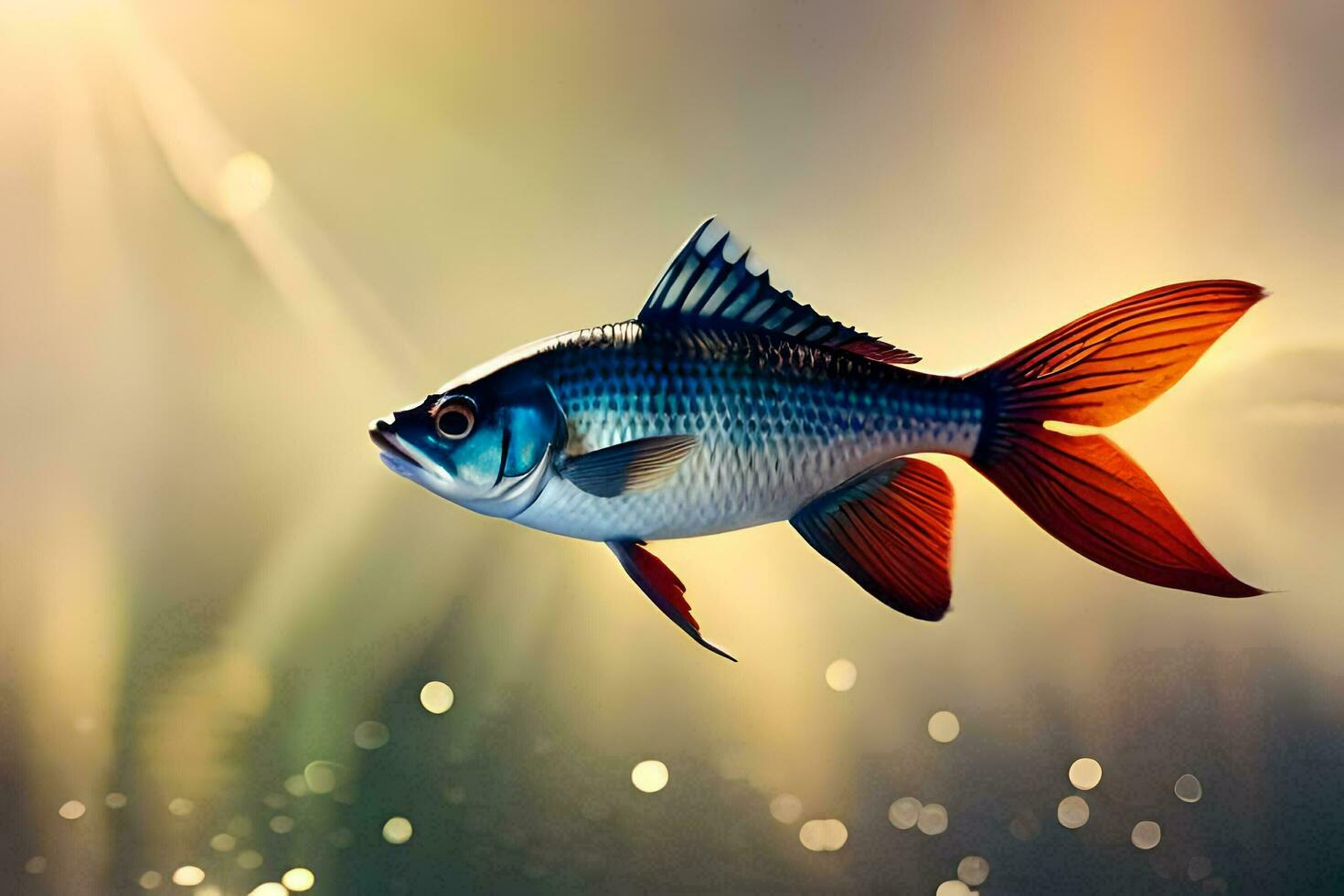 a fish swimming in the water with sunlight shining. AI-Generated photo