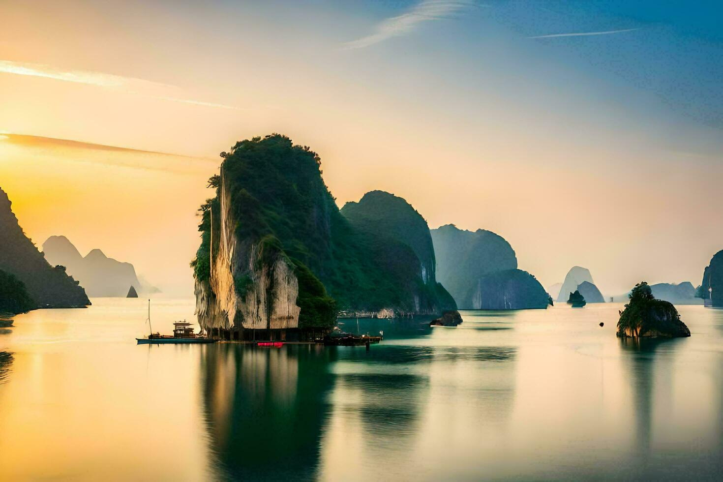 the sunrise over halong bay. AI-Generated photo