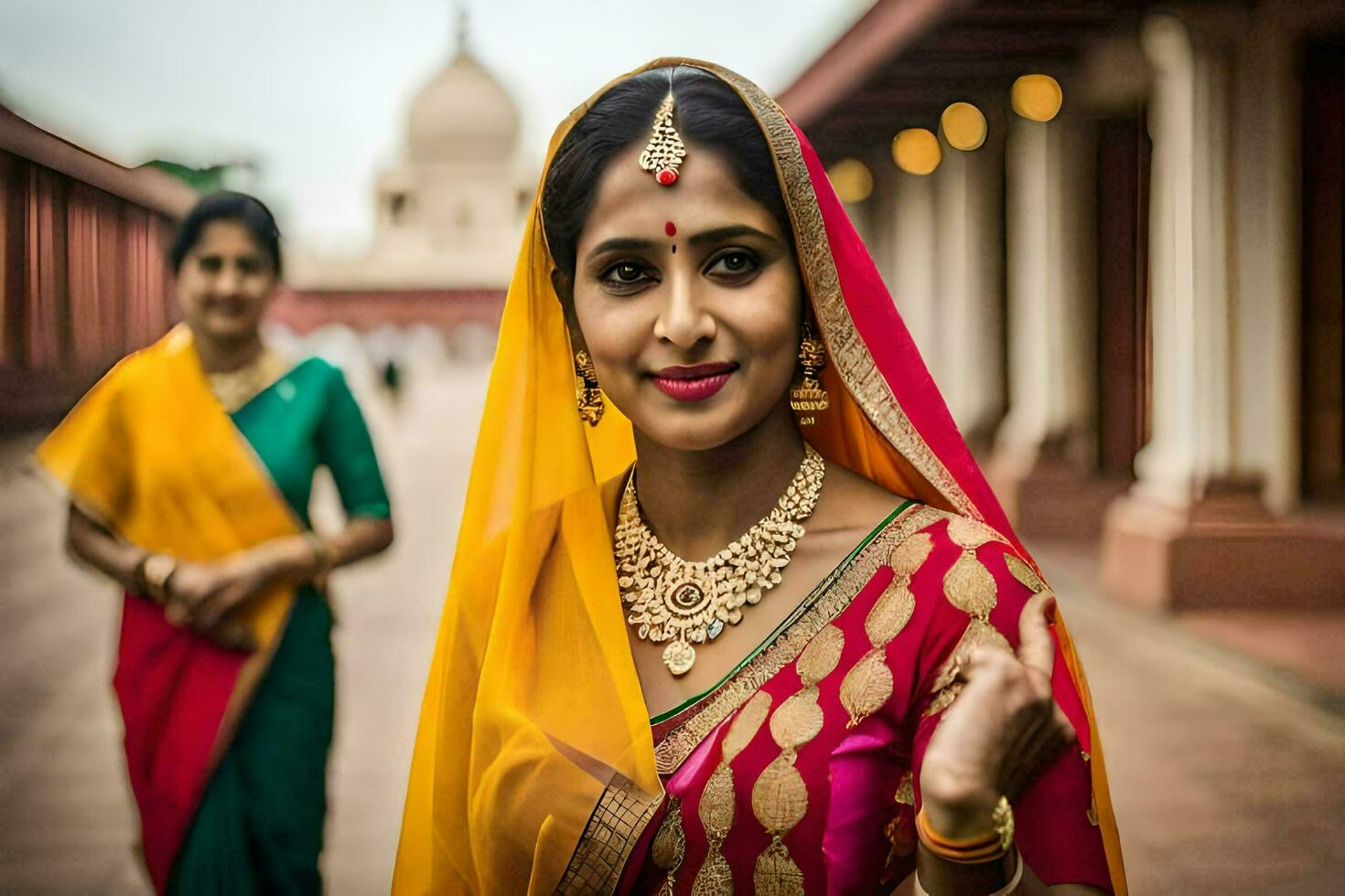 a woman in traditional indian attire poses for a photo. AI-Generated photo