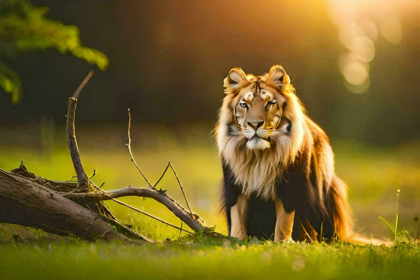 photo wallpaper the sun, nature, the forest, the lion, the animal, the animal,. AI-Generated