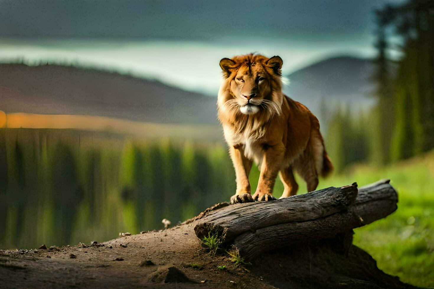 photo wallpaper the sky, water, mountains, the lion, the animal, the animal, the. AI-Generated
