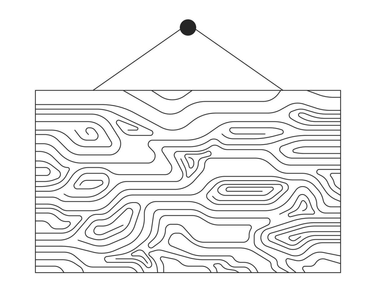 Wooden signboard hanging black and white 2D line cartoon object. Hanging vintage board blank isolated vector outline item. Rusty announcement noticeboard monochromatic flat spot illustration