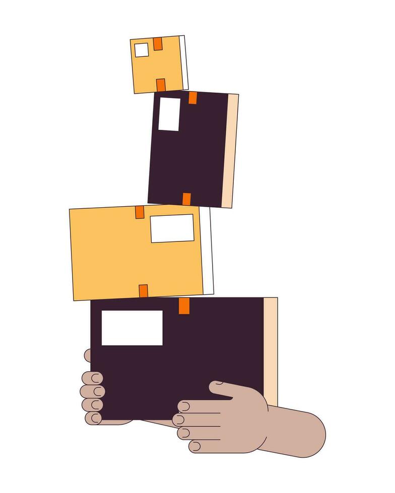 que lleva inestable apilado cajas lineal dibujos animados personaje manos ilustración. participación inestable cartulina parcelas contorno 2d vector imagen, blanco antecedentes. desafío editable plano color clipart