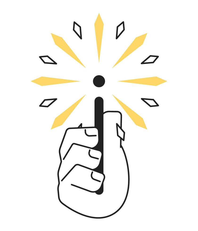Hispanic hand holding bengal light stick cartoon hand outline illustration. Latin american celebrate xmas 2D isolated black and white vector image. Flame new year flat monochromatic drawing clip art