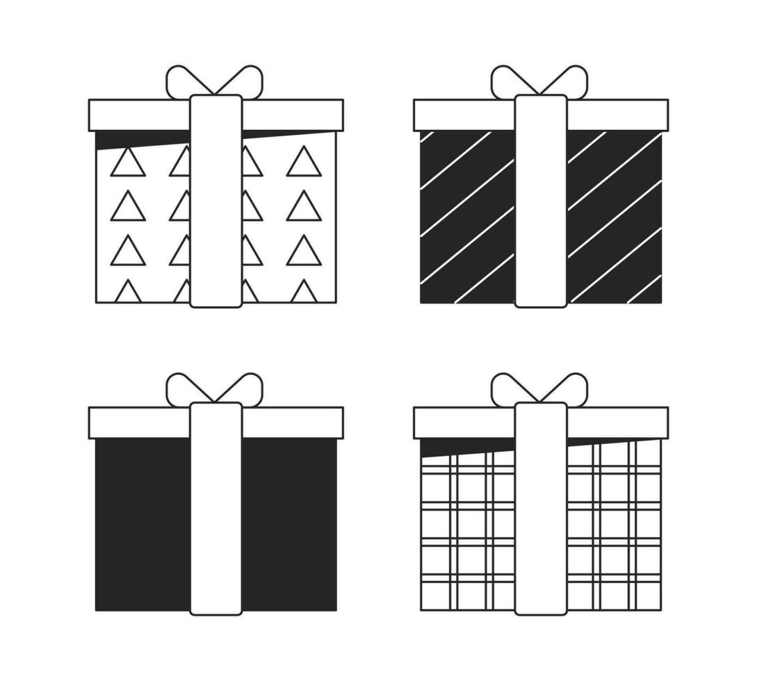 Present boxes flat monochrome isolated vector object. Prize for winners. Editable black and white line art drawing. Simple outline spot illustration for web graphic design