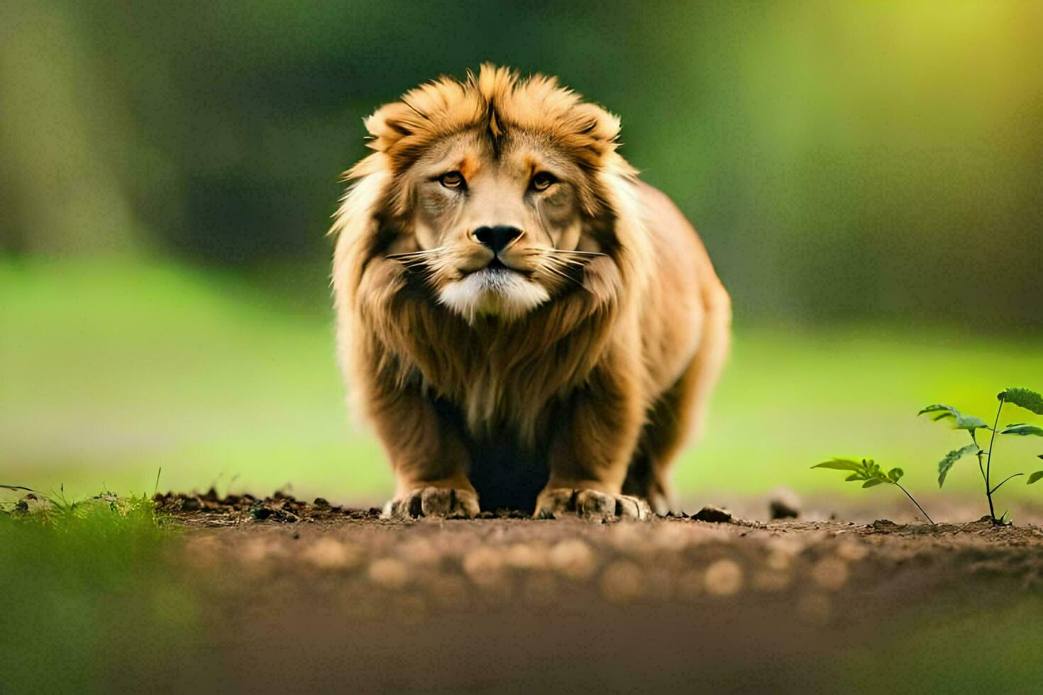 a lion walks in the forest. AI-Generated photo