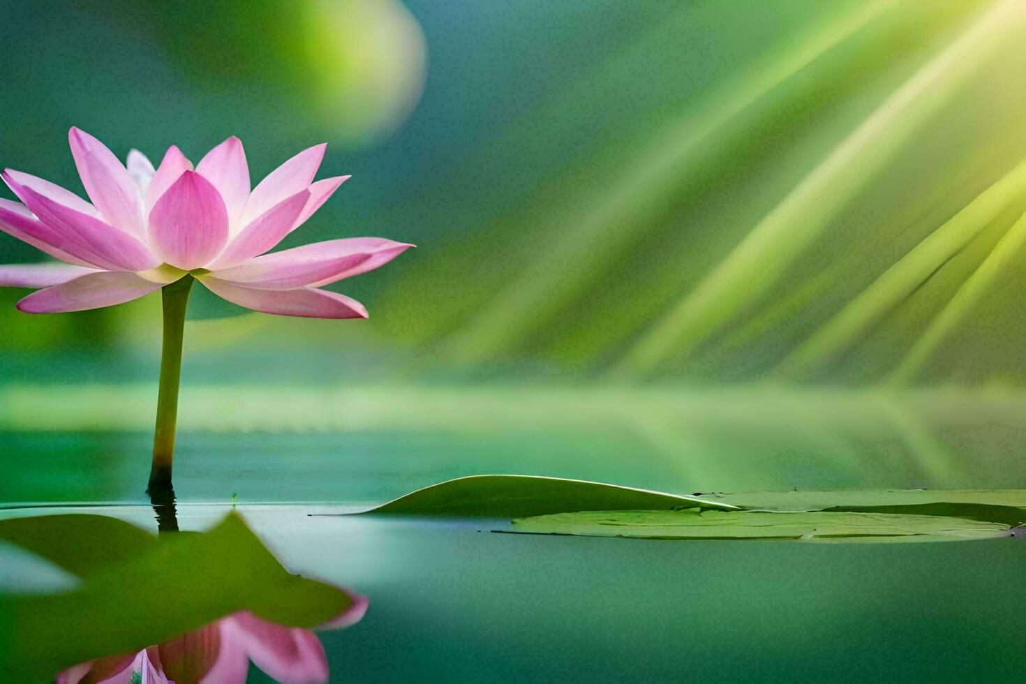 a pink lotus flower in the water with green leaves. AI-Generated photo