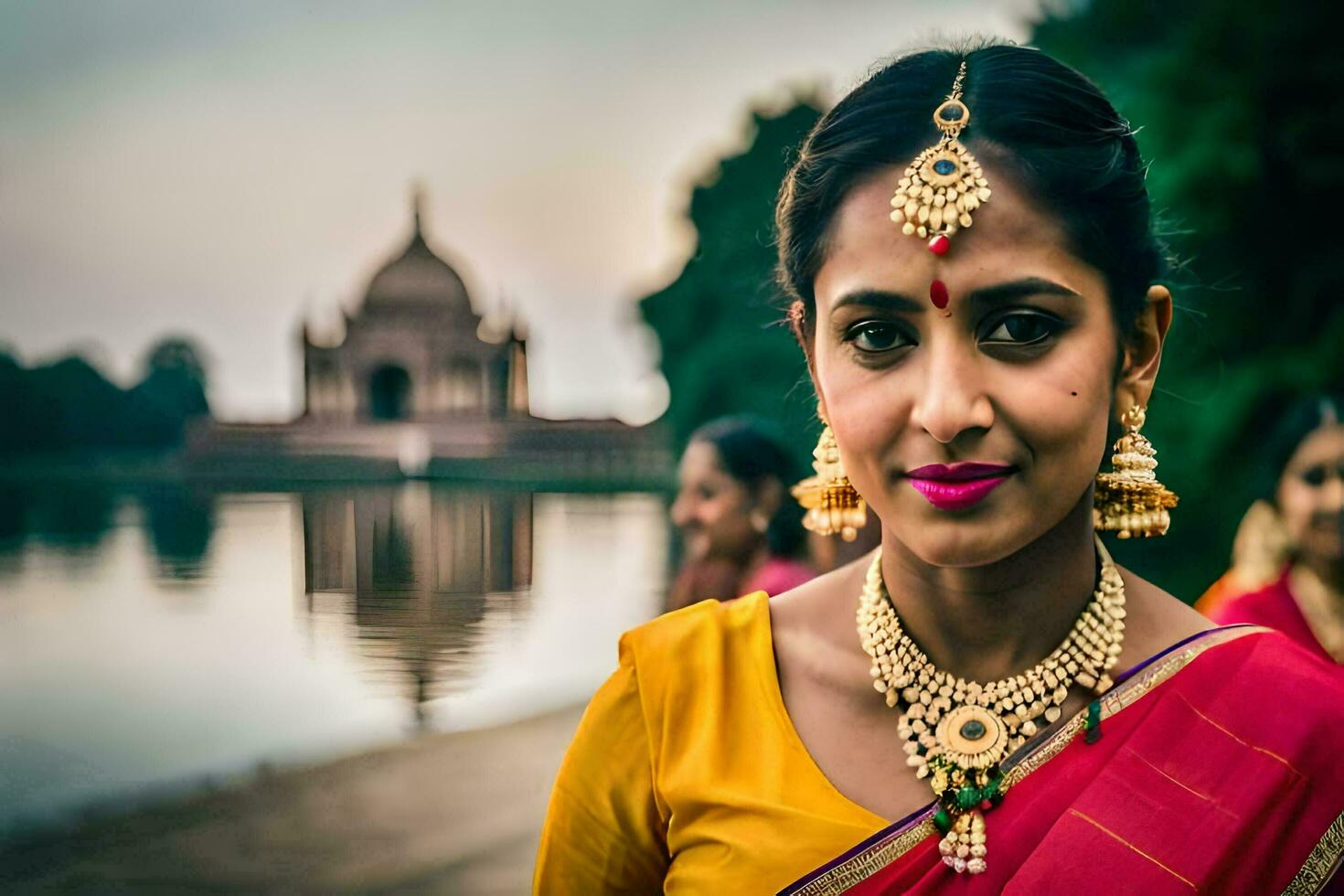 a woman in indian attire poses for a portrait. AI-Generated photo