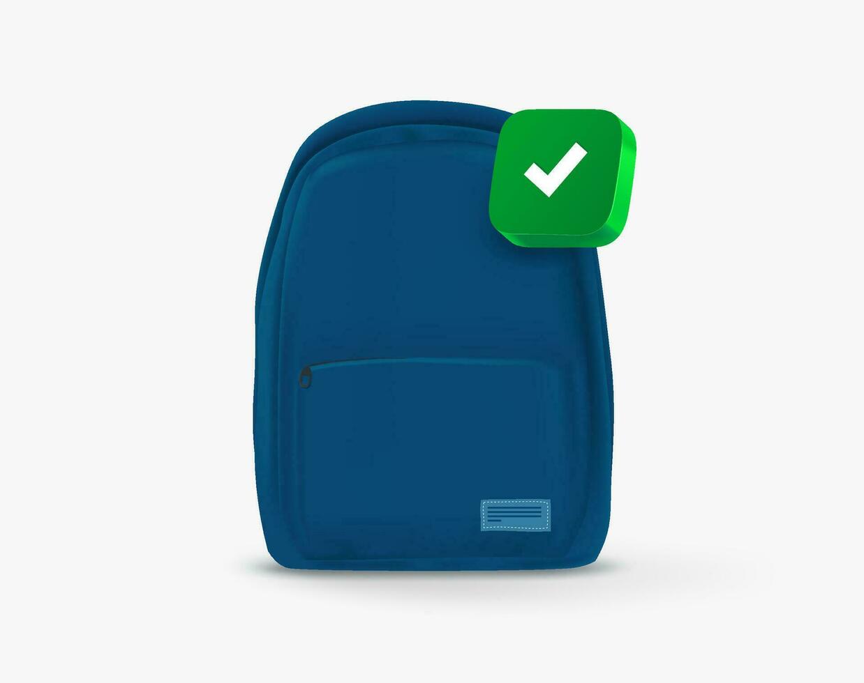 School bag with green checkmark. 3d vector icon