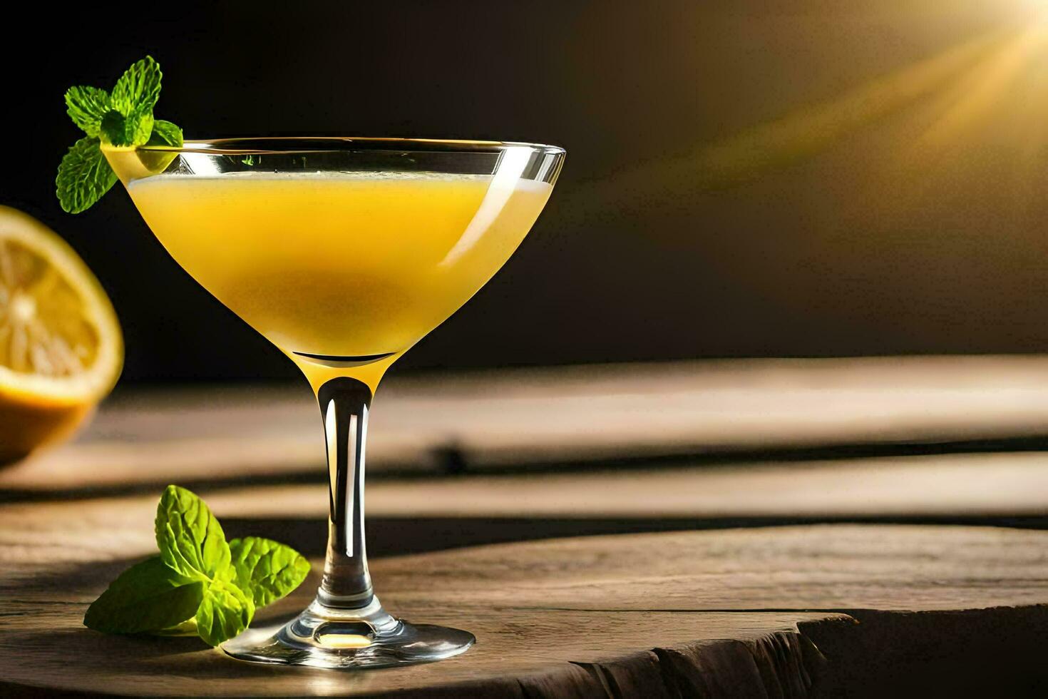 cocktail on a wooden table. AI-Generated photo