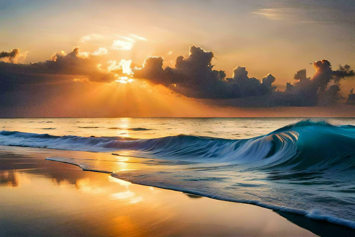 the sun rises over the ocean and waves. AI-Generated photo
