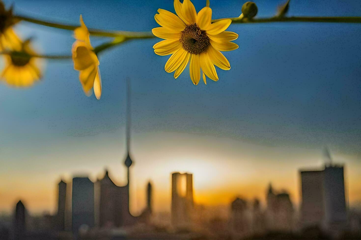 sunflowers in the city. AI-Generated photo