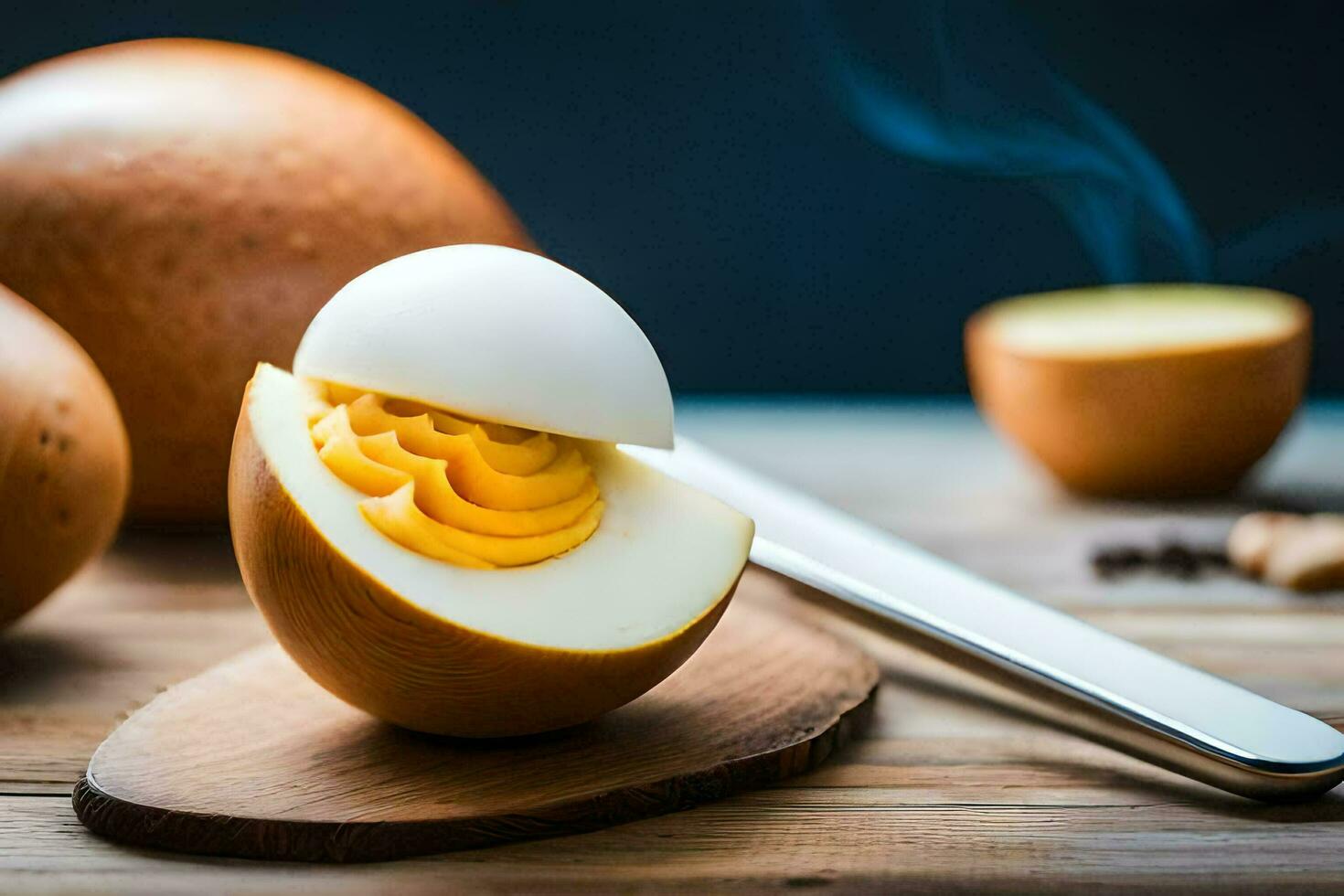 an egg is cut in half and sliced in half. AI-Generated photo