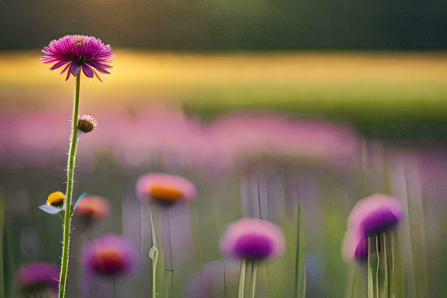 a field of purple flowers in the sun. AI-Generated photo