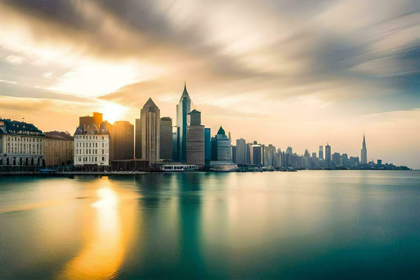 the skyline of dubai at sunset. AI-Generated photo
