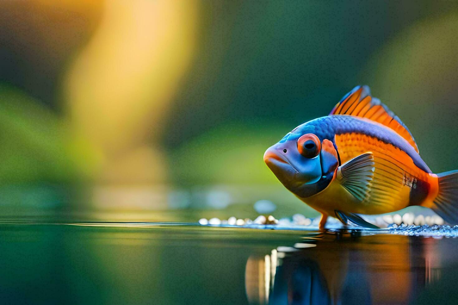 a colorful fish is standing in the water. AI-Generated photo