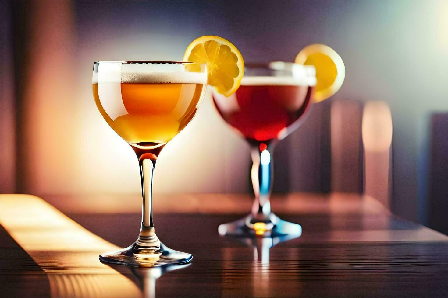 two glasses of alcohol with a slice of lemon. AI-Generated photo