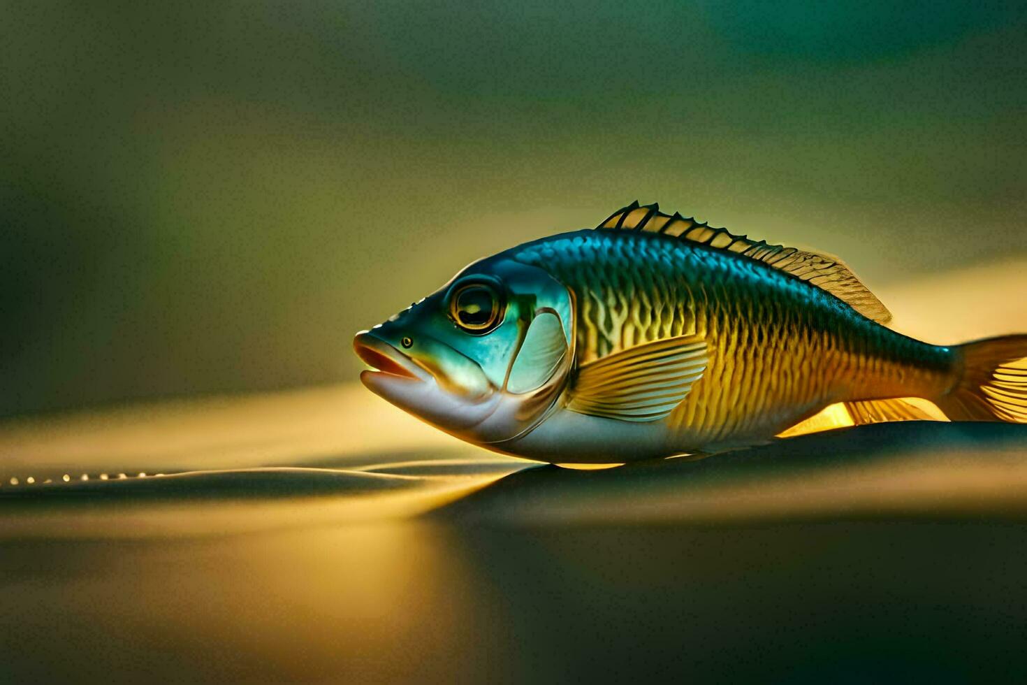 un pescado es sentado en el arena. generado por ai foto