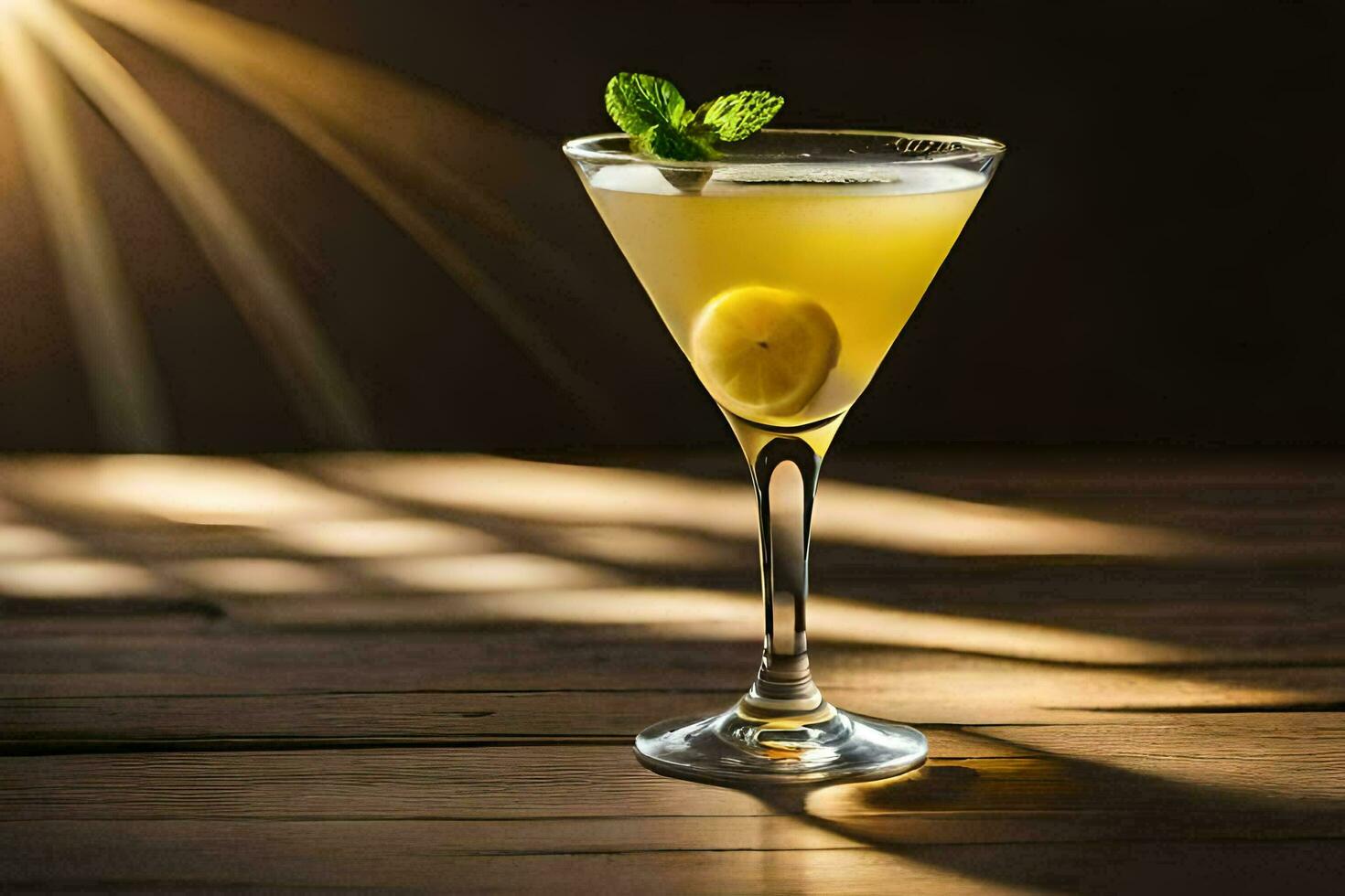 a cocktail with lemon and mint on a wooden table. AI-Generated photo