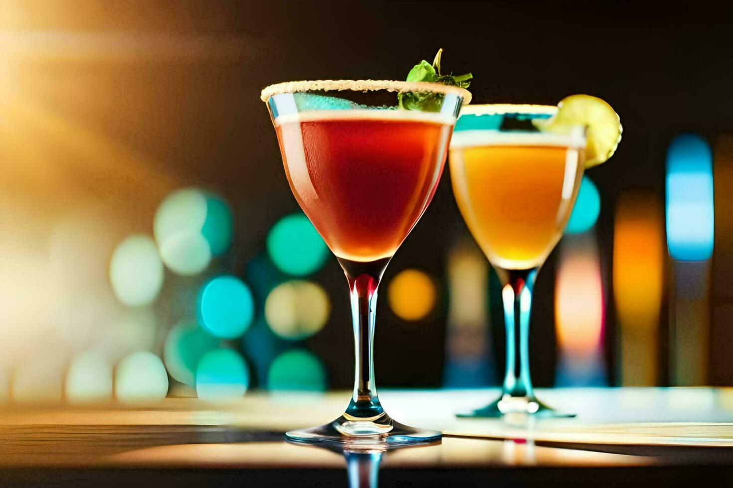 two glasses of cocktails on a table. AI-Generated photo