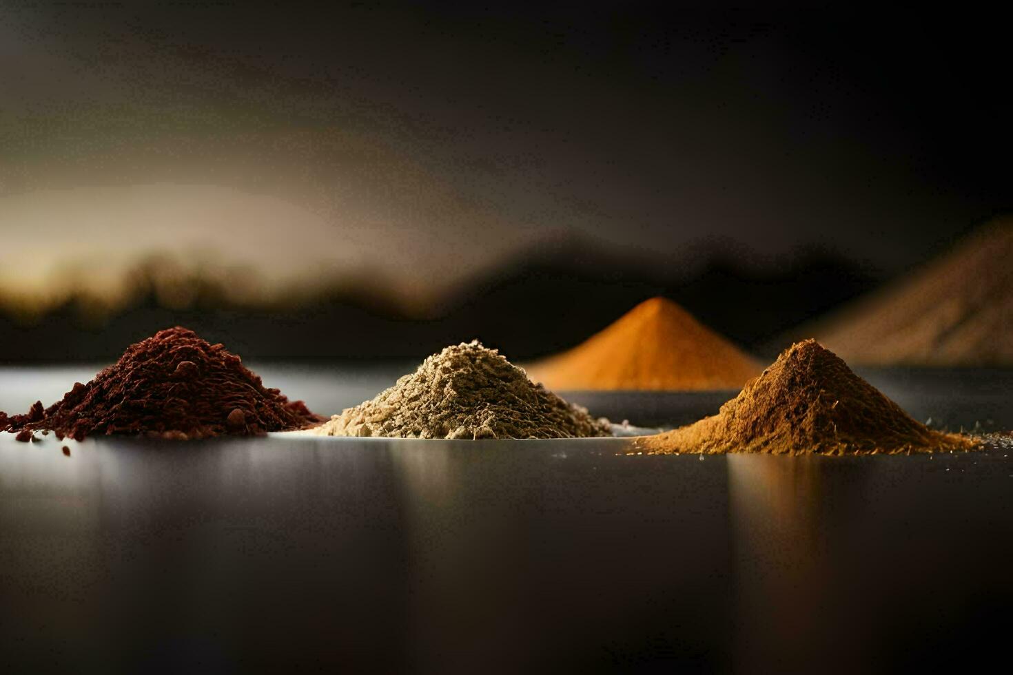 four different types of spices are shown in a row. AI-Generated photo