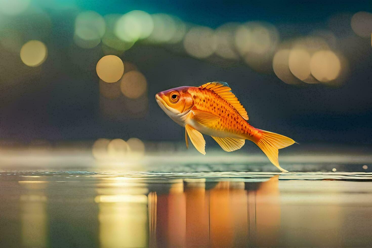a fish is standing on the water with a bokeh background. AI-Generated photo