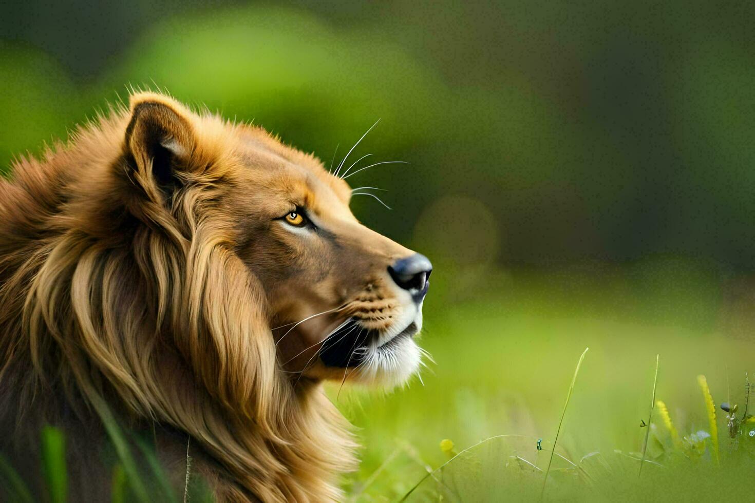 a lion is sitting in the grass. AI-Generated photo