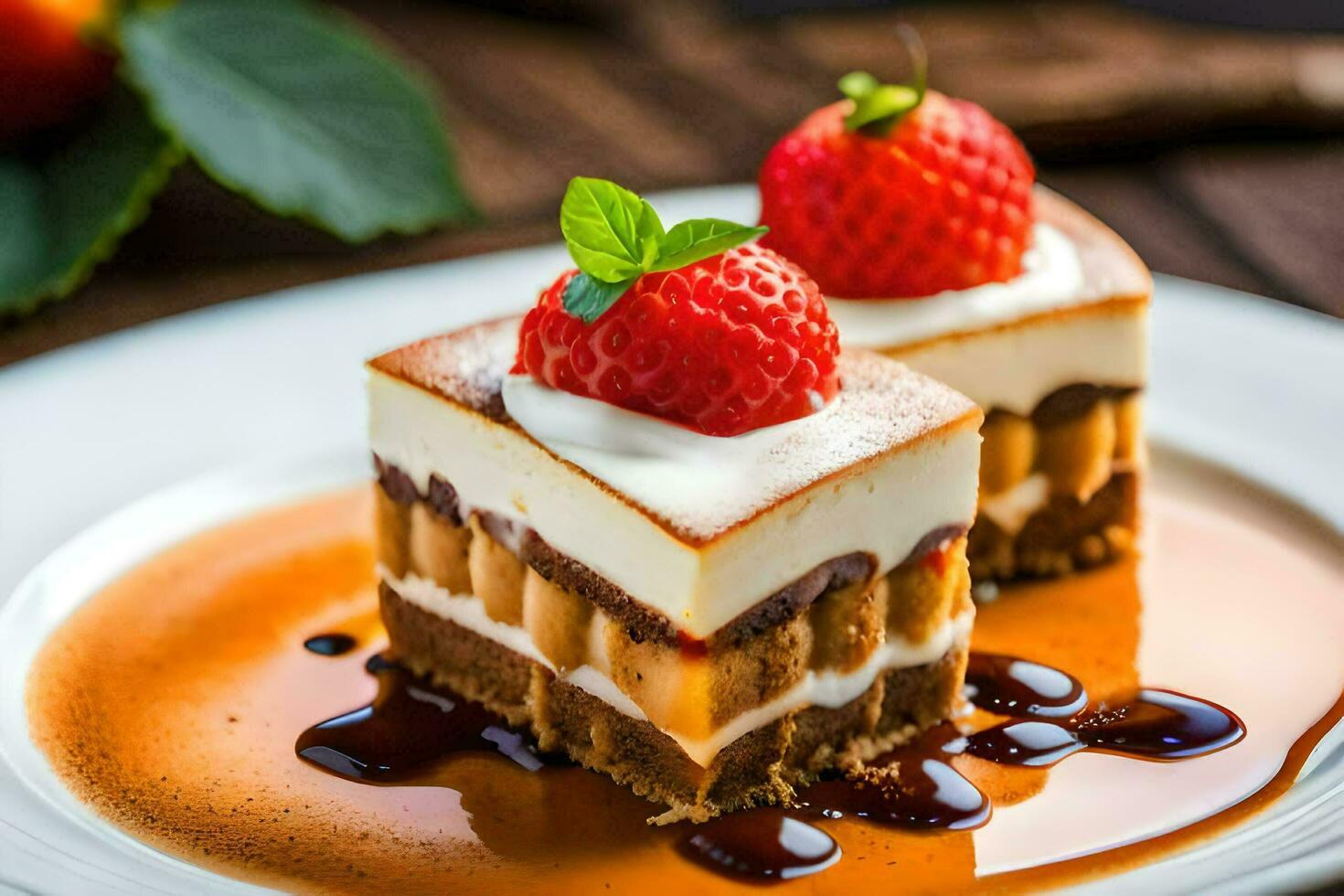 two pieces of cheesecake on a plate. AI-Generated photo