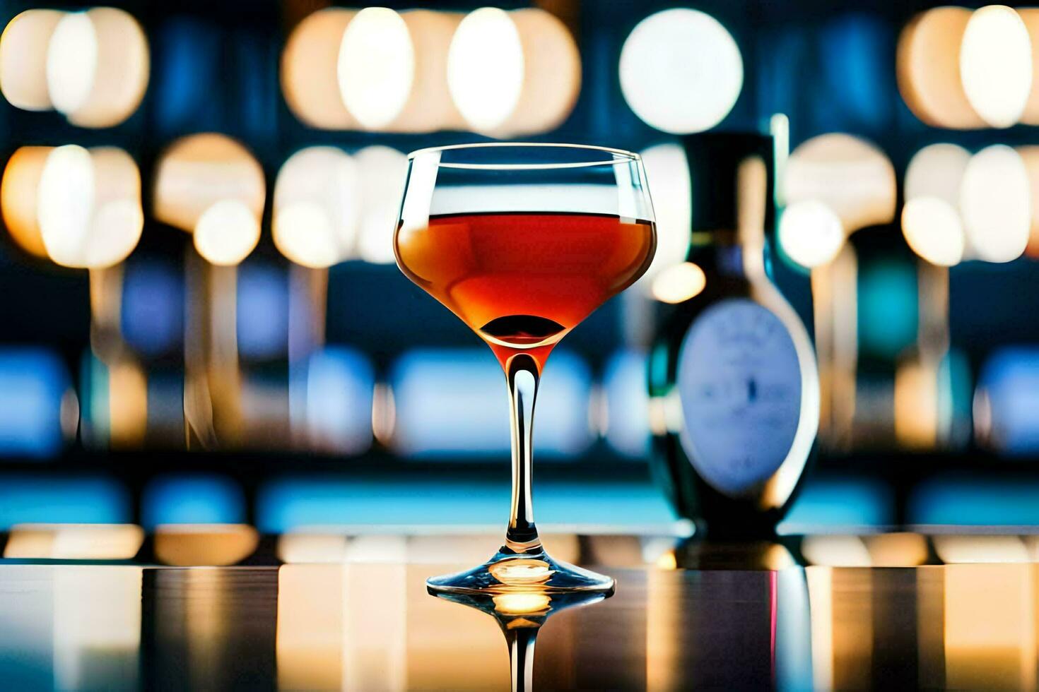 a glass of wine sitting on a bar counter. AI-Generated photo