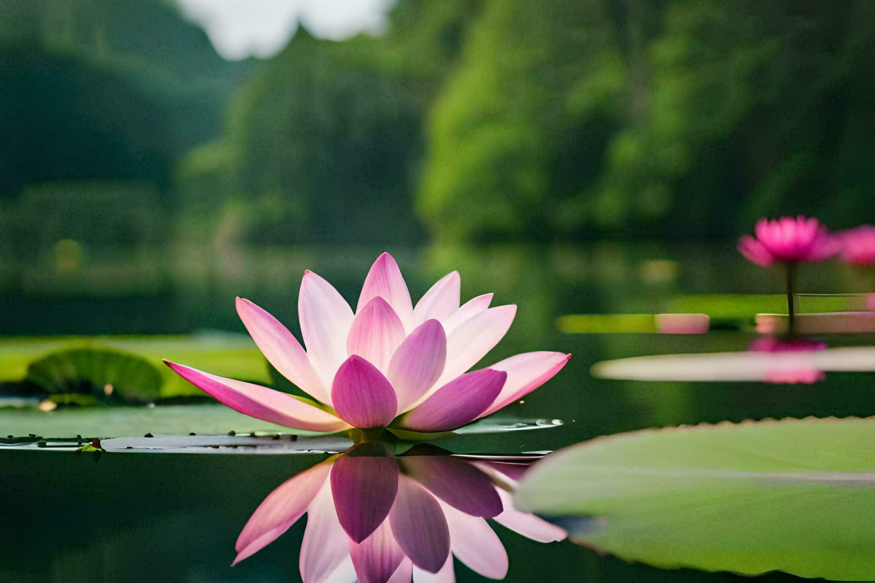 pink lotus flower floating on the water. AIGenerated 32445041 Stock