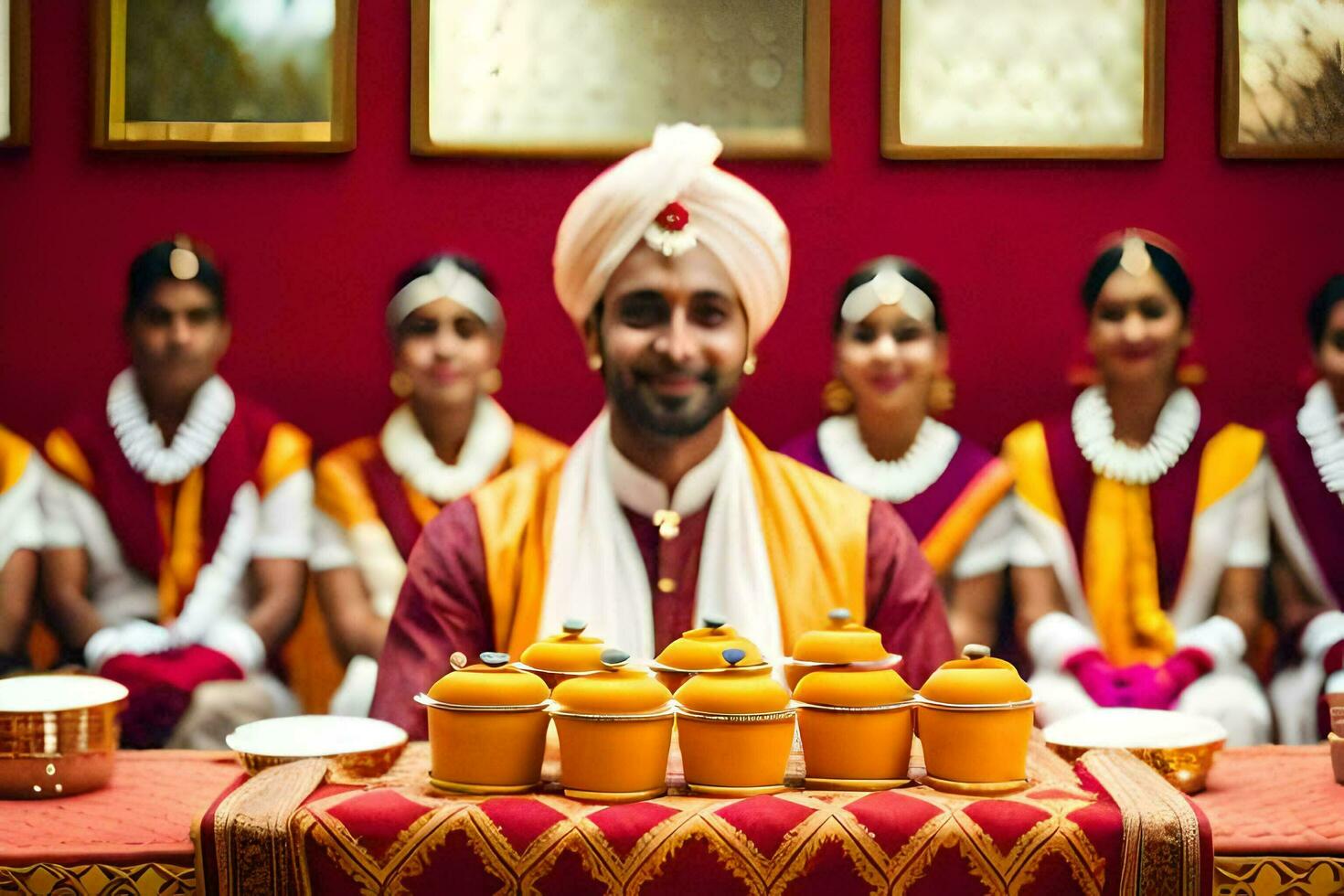 a man in a turban is holding a tray of food. AI-Generated photo