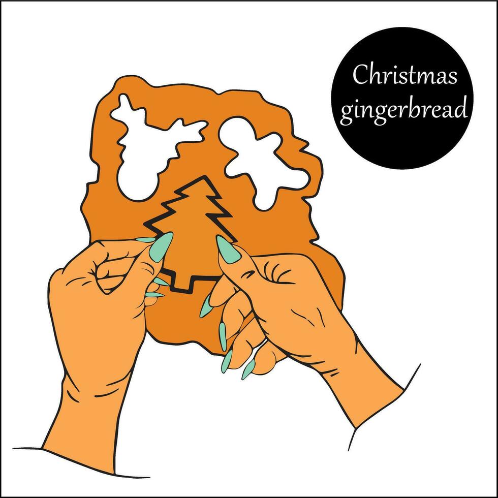 The process of creating Christmas gingerbread cookies from dough using molds. Festive mood, homemade fragrant pastries. vector