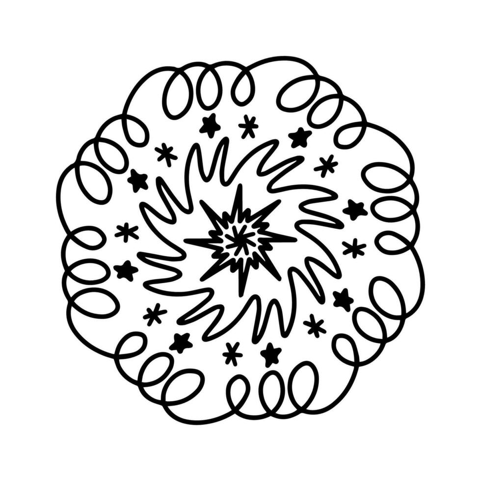 Vector doodle circular mandala curls pattern for Henna, Mehndi, tattoo, decoration. Decorative ornament in ethnic oriental style. Adult and kids coloring book page. Isolated on white background icon
