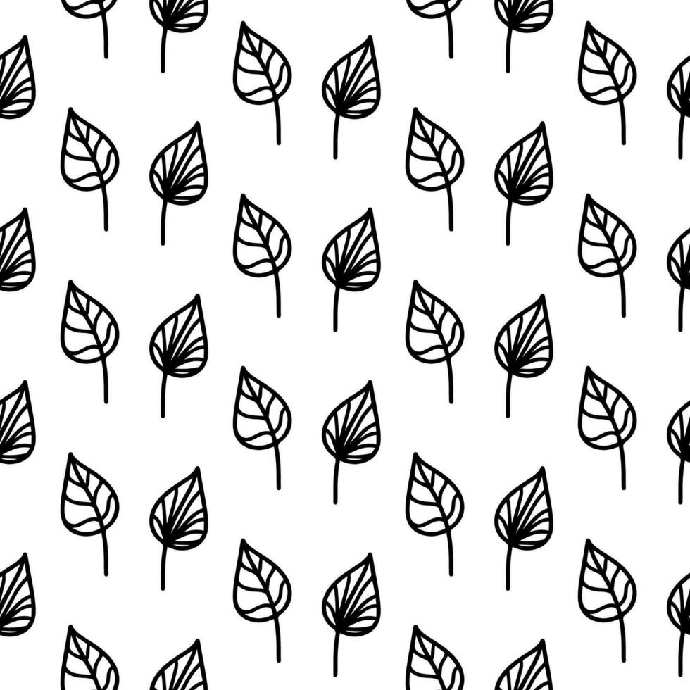 Vector hand drawn autumn seamless pattern leaves isolated on white background. Doodle fall leaves for seasonal design, textile, greeting card, wrap in line art style. Adult and kids coloring page