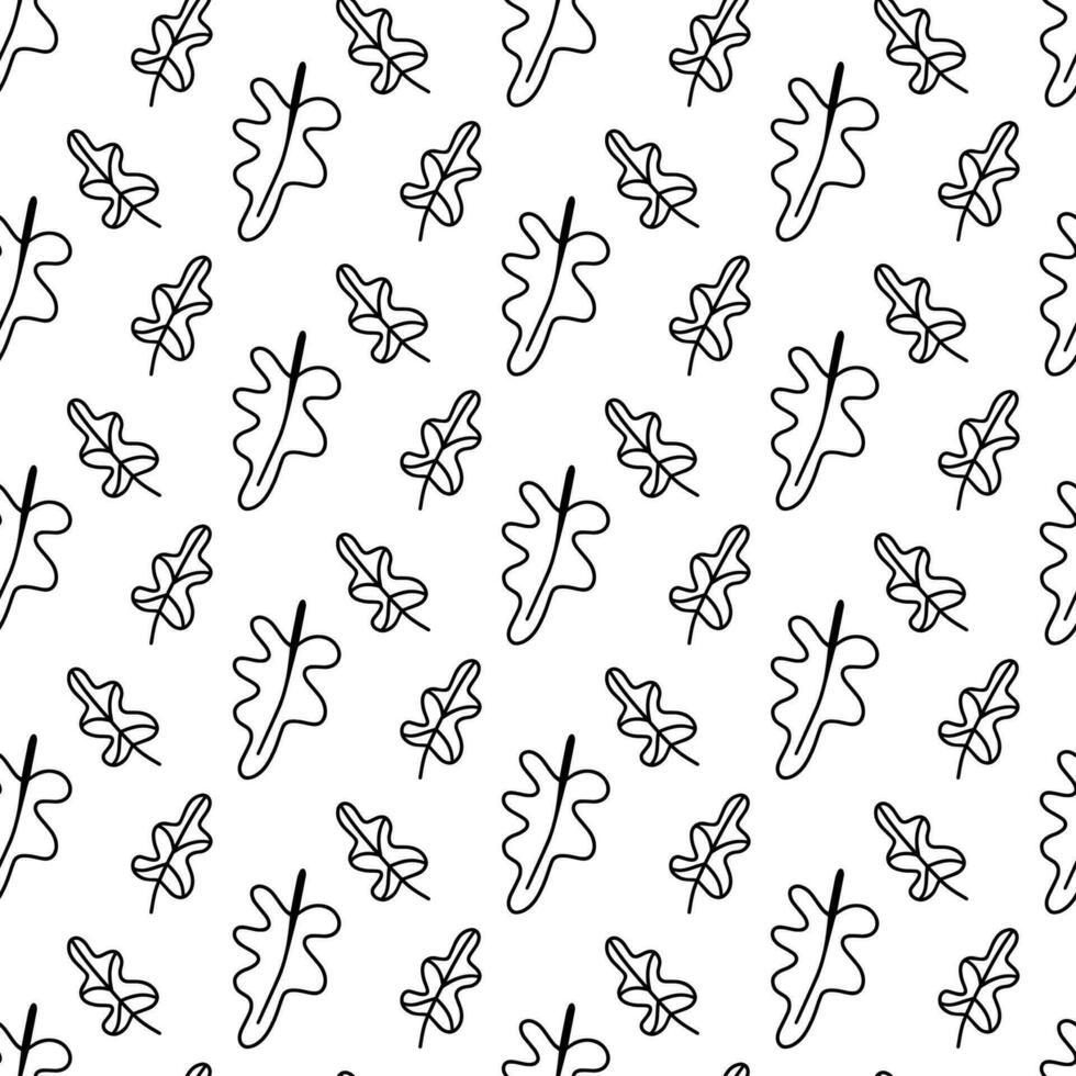 Vector hand drawn autumn seamless pattern leaves isolated on white background. Doodle fall leaves for seasonal design, textile, greeting card, wrap in line art style. Adult and kids coloring page