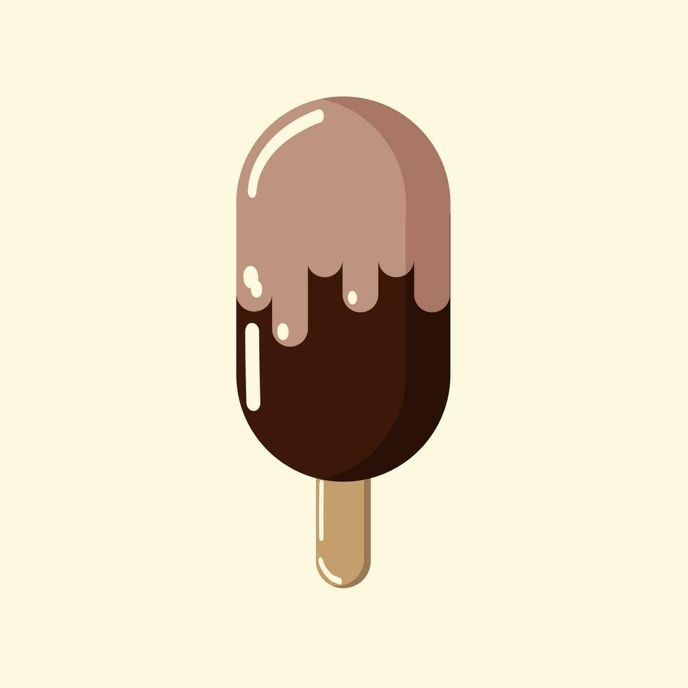 Chocolate ice cream on a stick, cold and delicious in chocolate icing. Vector, object, EPS10. vector