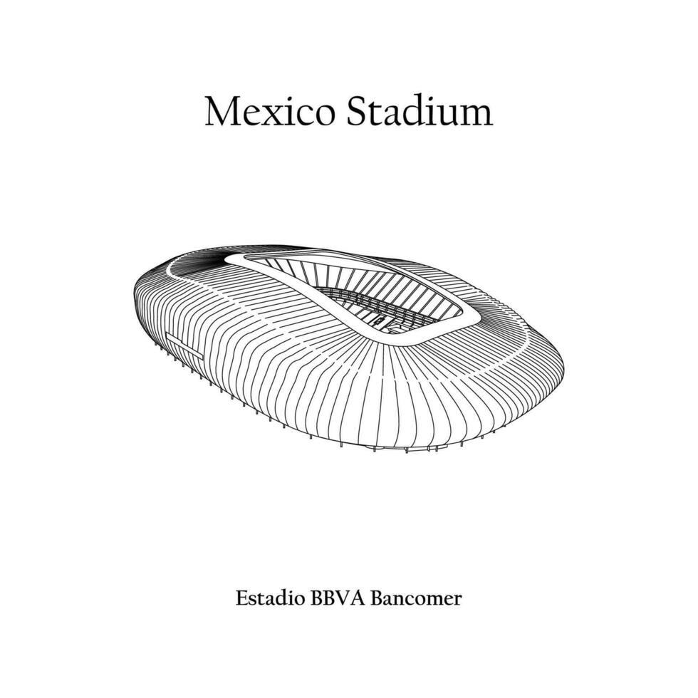 Graphic Design of the Estadio BBVA Bancomer Monterrey City. FIFA World Cup 2026 in United States, Mexico, and Canada. Mexico International Football Stadium. vector