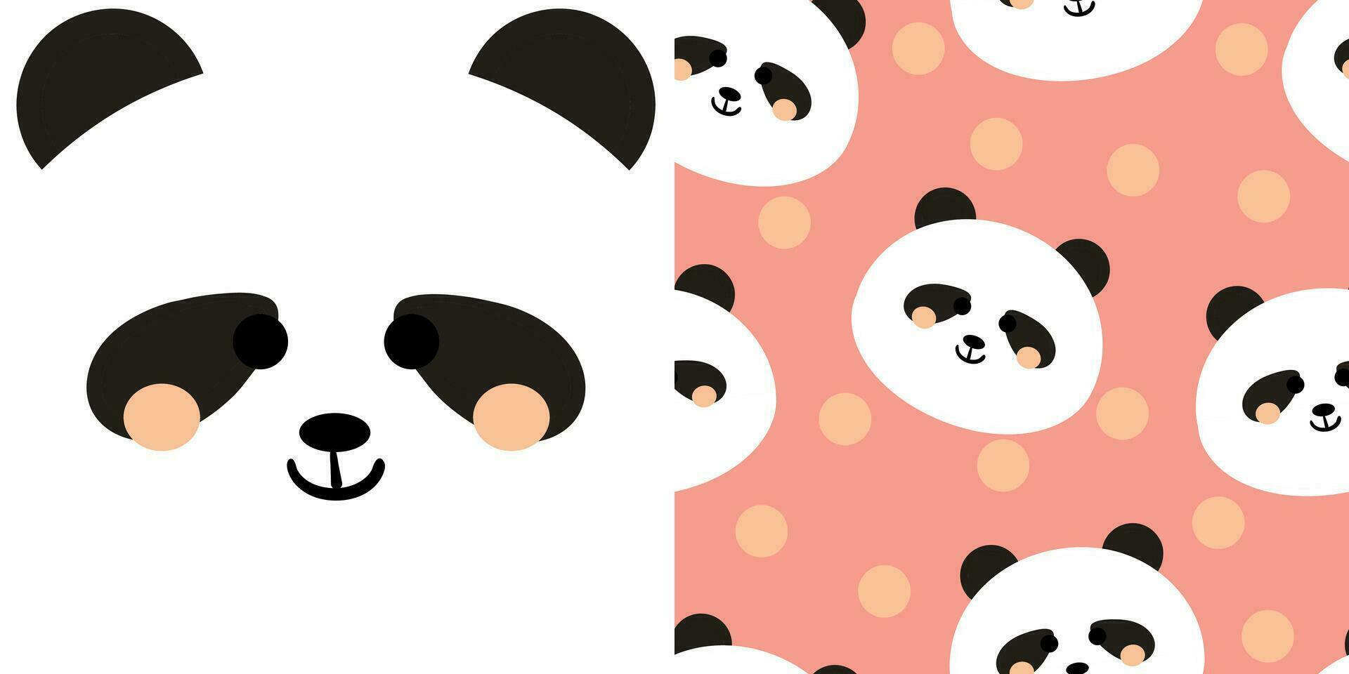 Hand drawn illustration and seamless pattern with cartoon panda on pink background vector