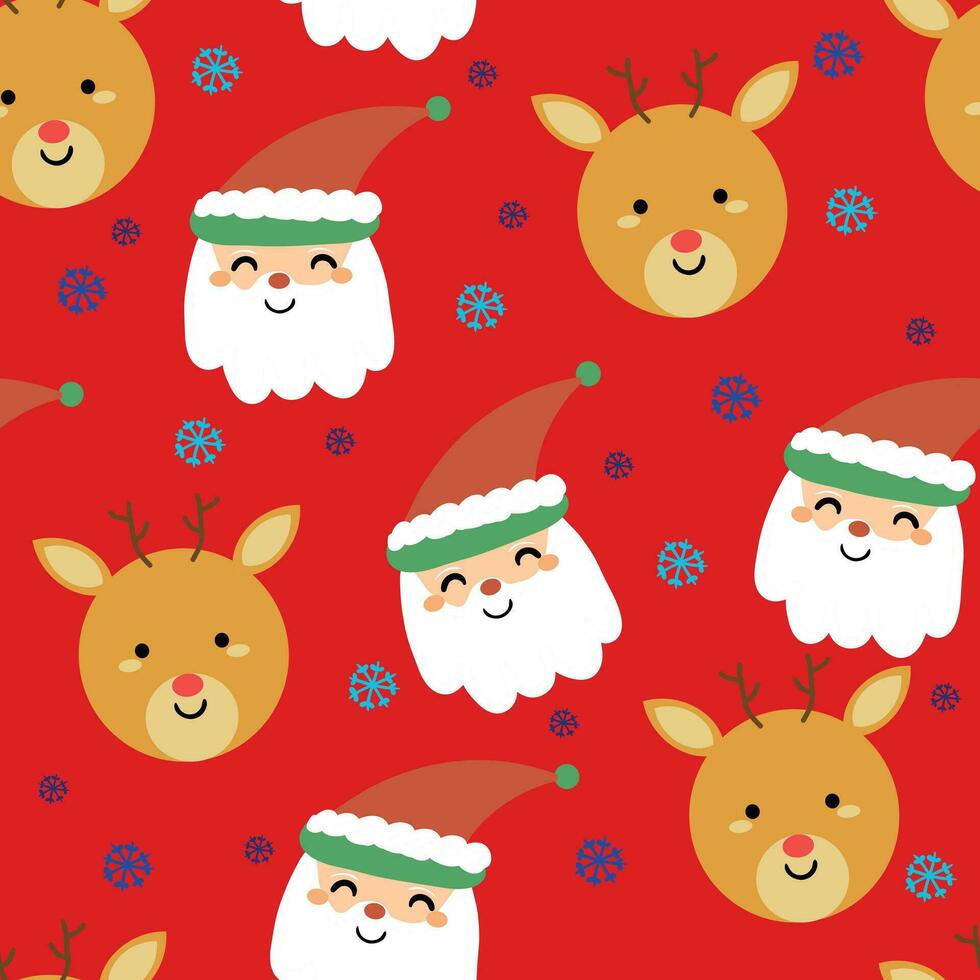 Cute cartoon Santa and Christmas reindeer seamless pattern, with Christmas illustrations. cute animal wallpaper for wrapping paper vector