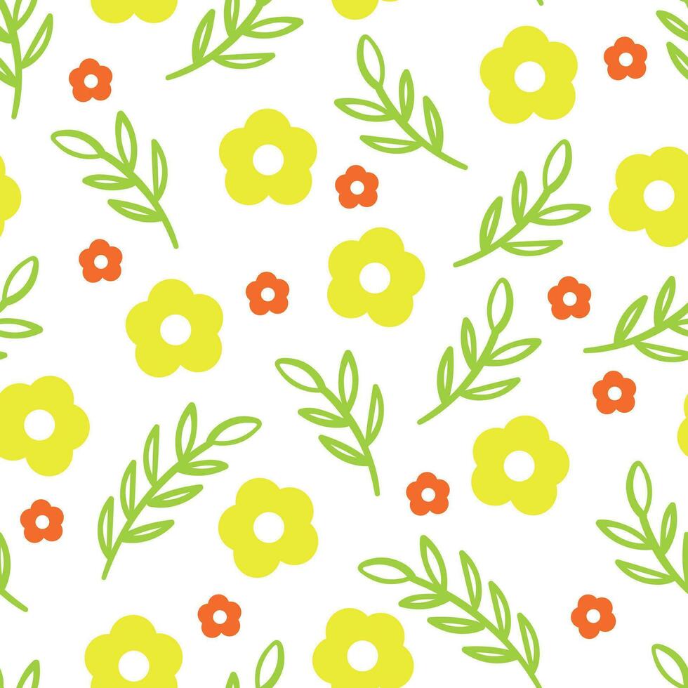 Seamless pattern cartoon flower and leaves. botanical wallpaper for textile, gift wrap paper vector