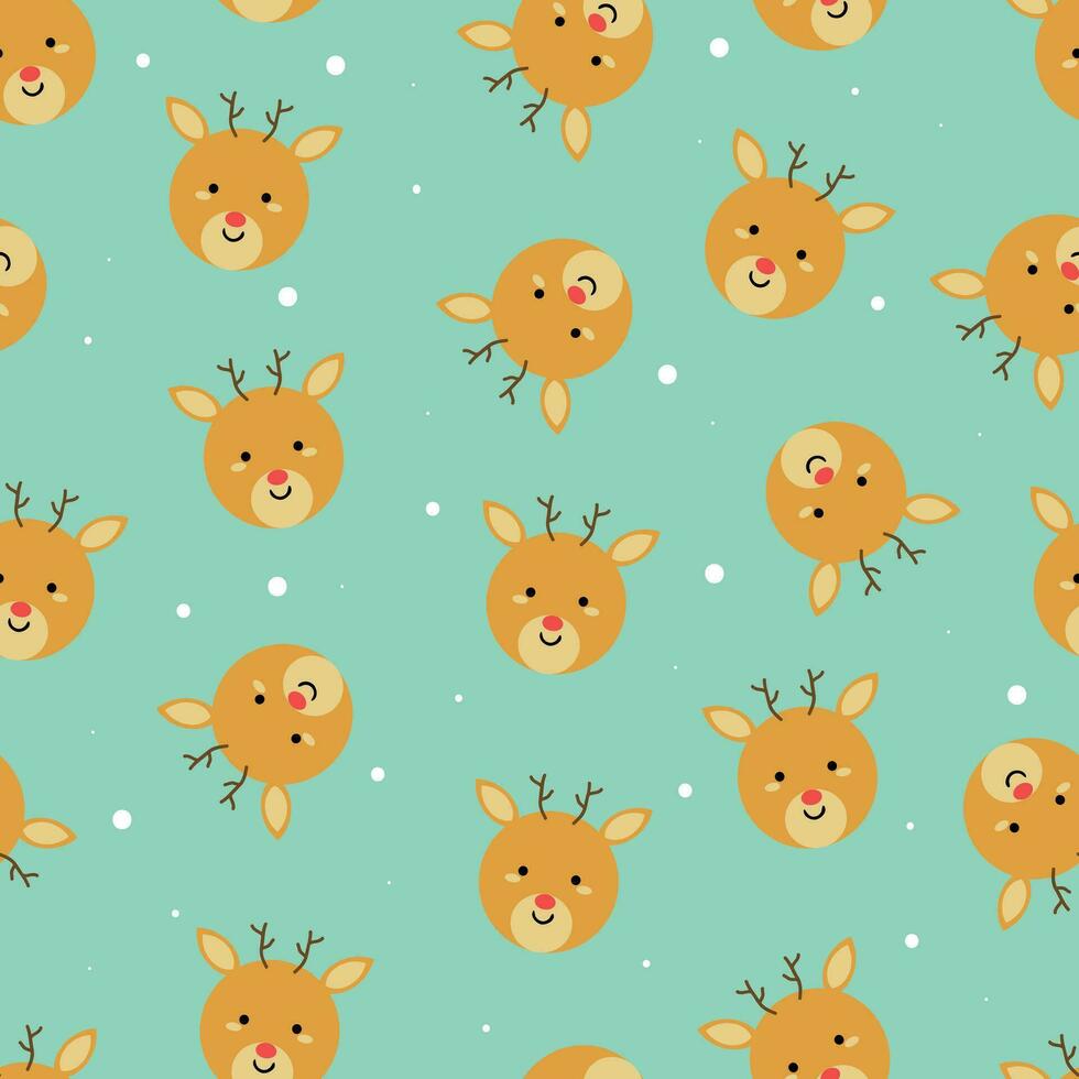 Cute cartoon reindeer and Christmas trees seamless pattern, with Christmas illustrations. cute animal wallpaper for wrapping paper vector