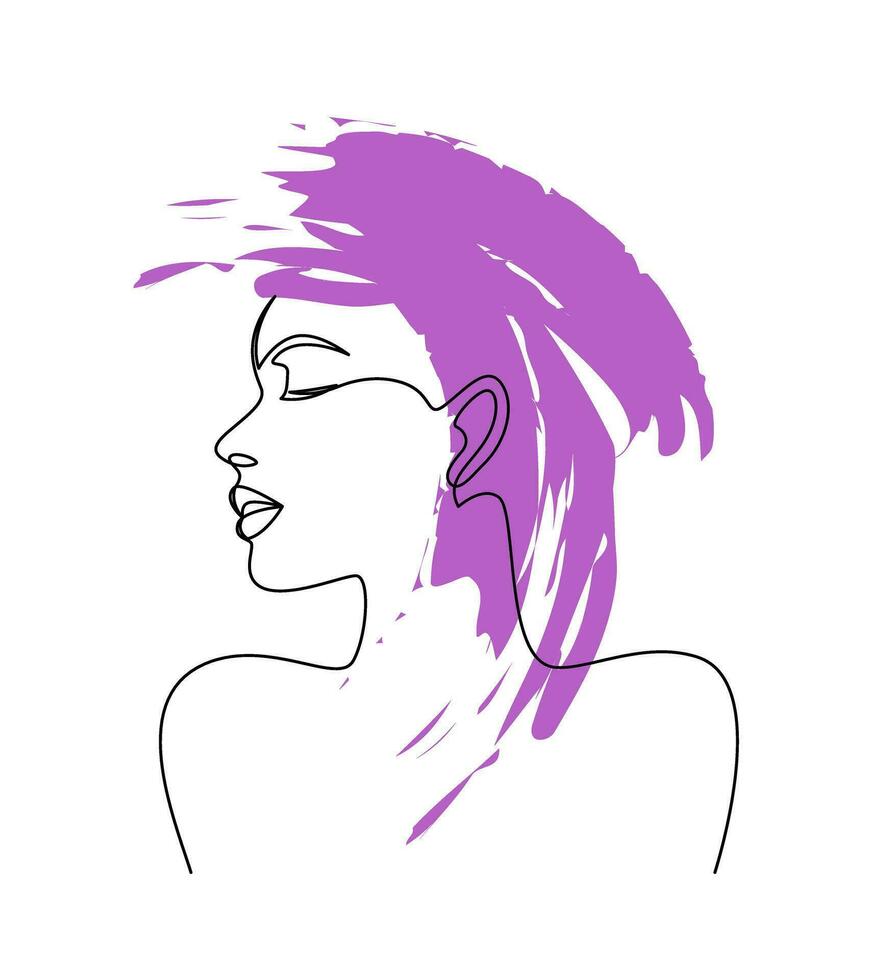 Portrait of a woman in a minimalist style. Linear portrait, brushstroke. Vector outline illustration