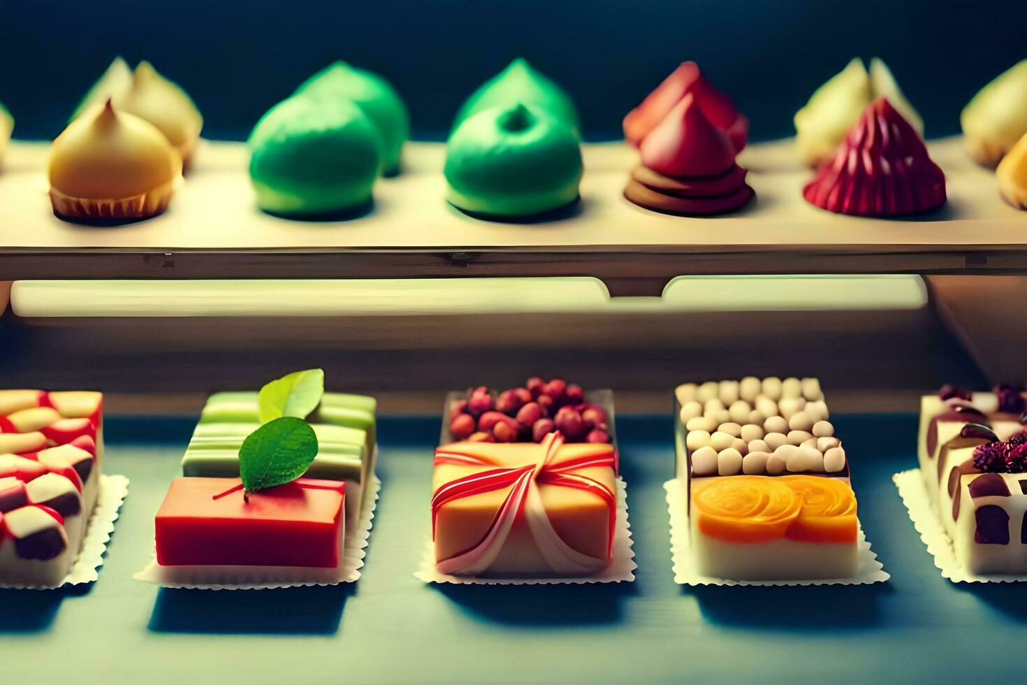 a display of different types of desserts on a table. AI-Generated photo