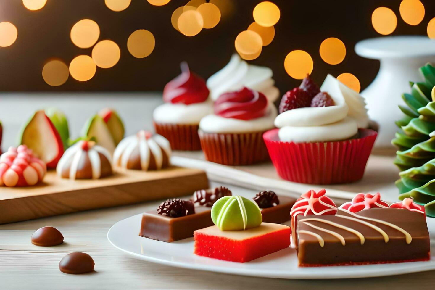 christmas desserts on a plate. AI-Generated photo
