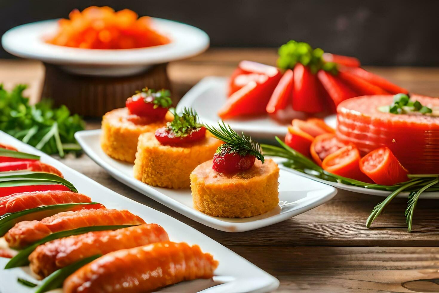 various types of food on a table. AI-Generated photo
